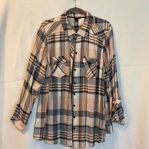 Torrid Pink and Gray Plaid Shirt size 2